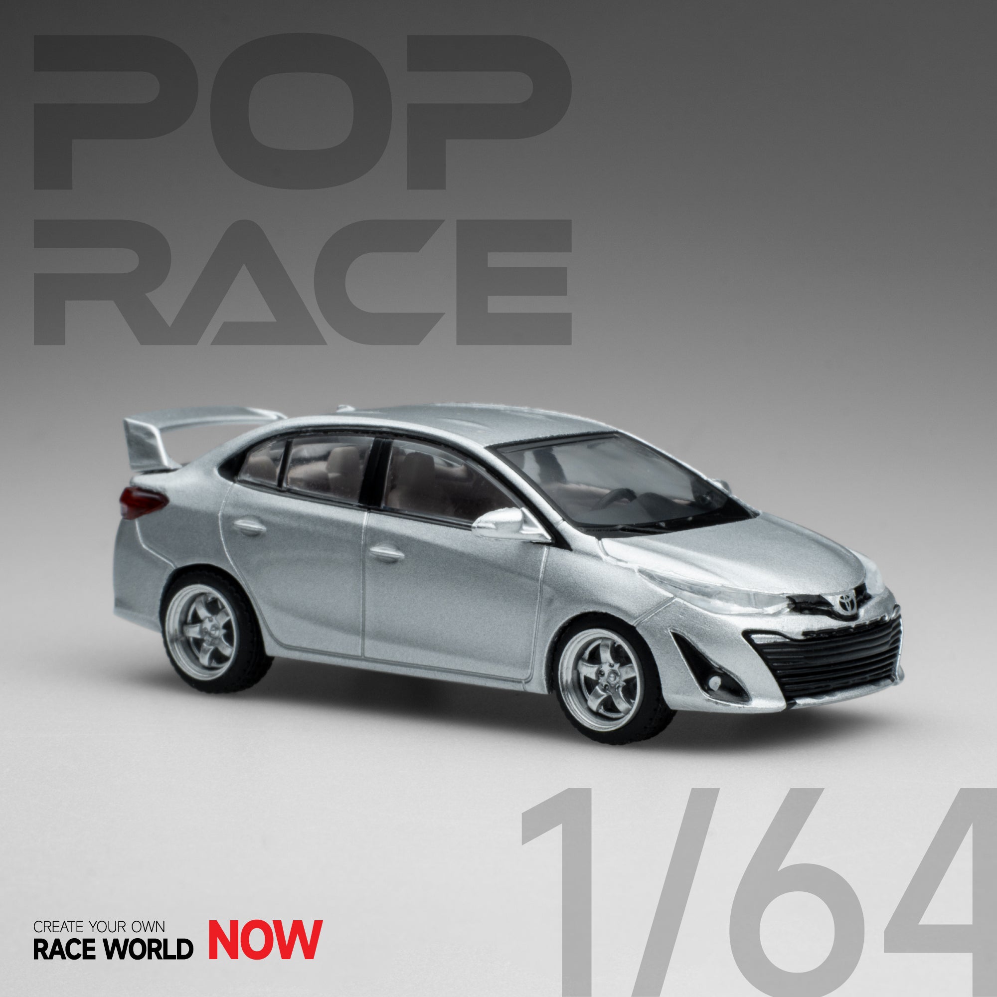 Pop Race 1/64 Toyota Vios Silver PR64-TVIO-22SLC Diecast Scale Model
