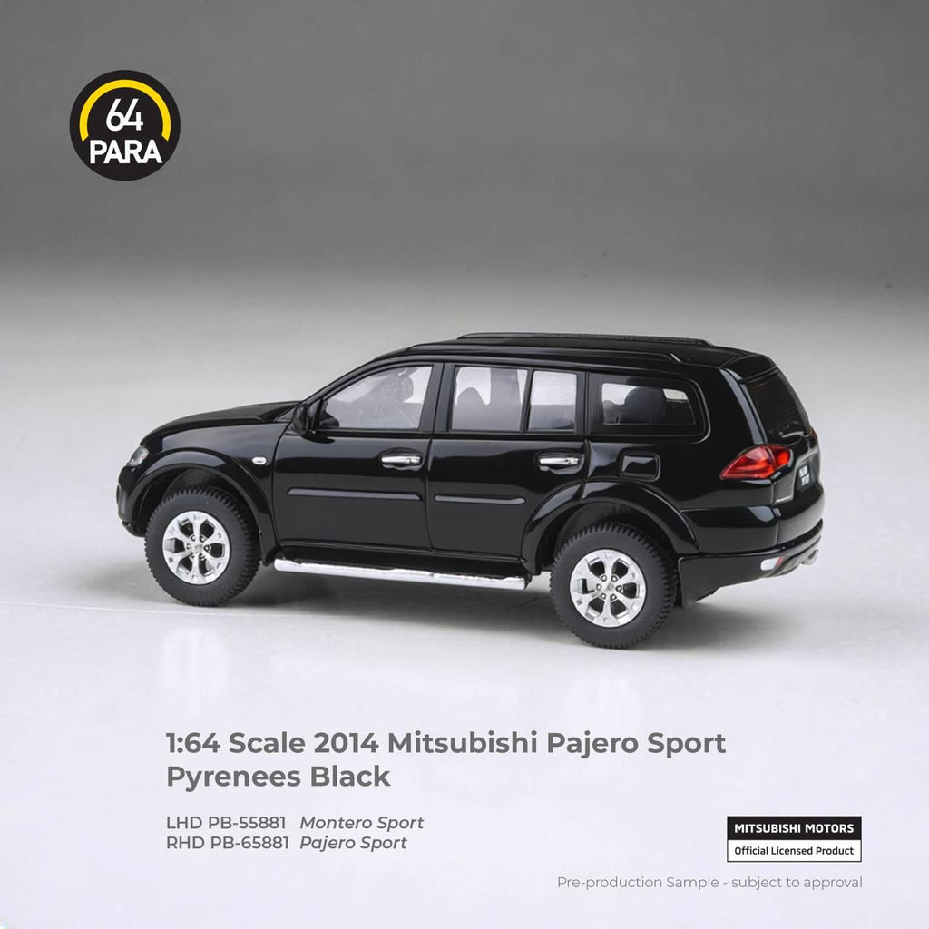 [PRE ORDER] Para64 1/64 2014 Mitsubishi Montero Sport Pyrenees Black (LHD - PH Version) PB55881 Diecast Scale Model Car