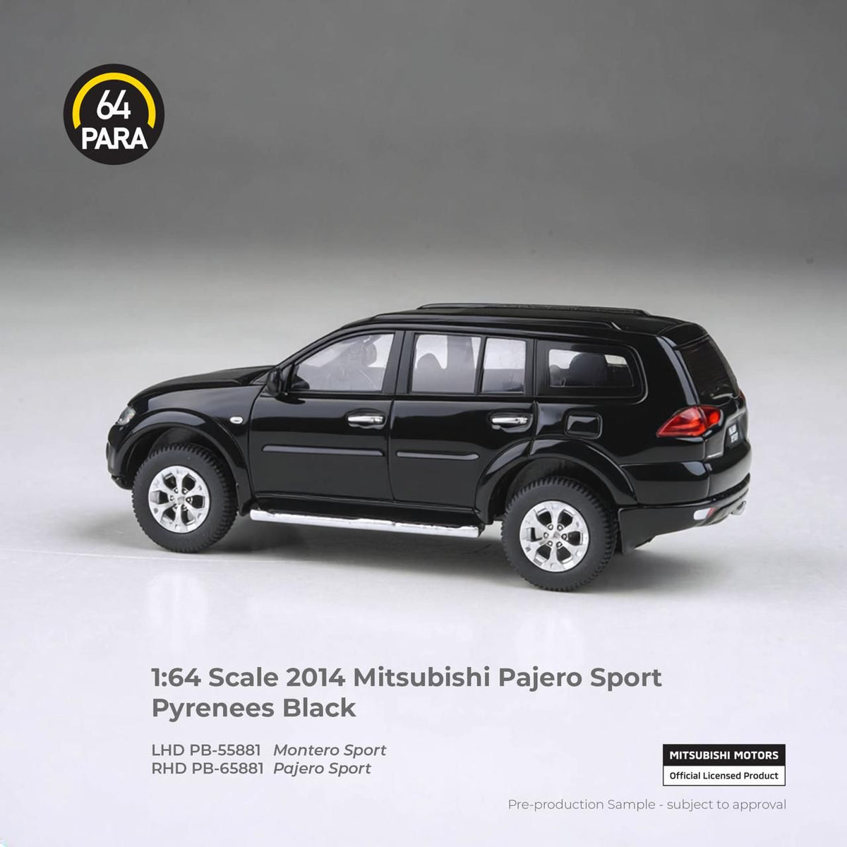 [PRE ORDER] Para64 1/64 2014 Mitsubishi Montero Sport Pyrenees Black (LHD - PH Version) PB55881 Diecast Scale Model Car