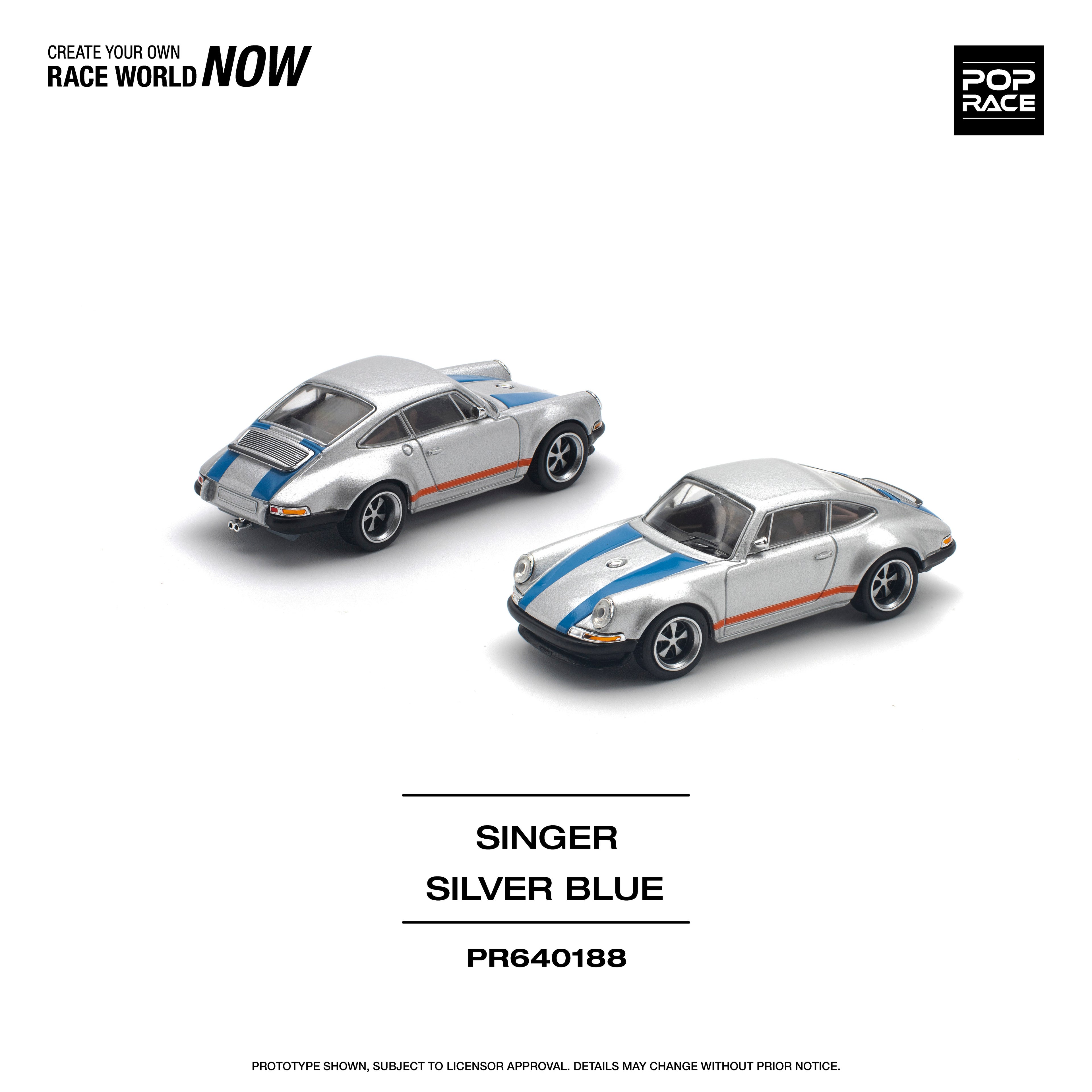 Pop Race 1/64 Porsche Singer Silver Blue PR640188 Diecast Scale Model