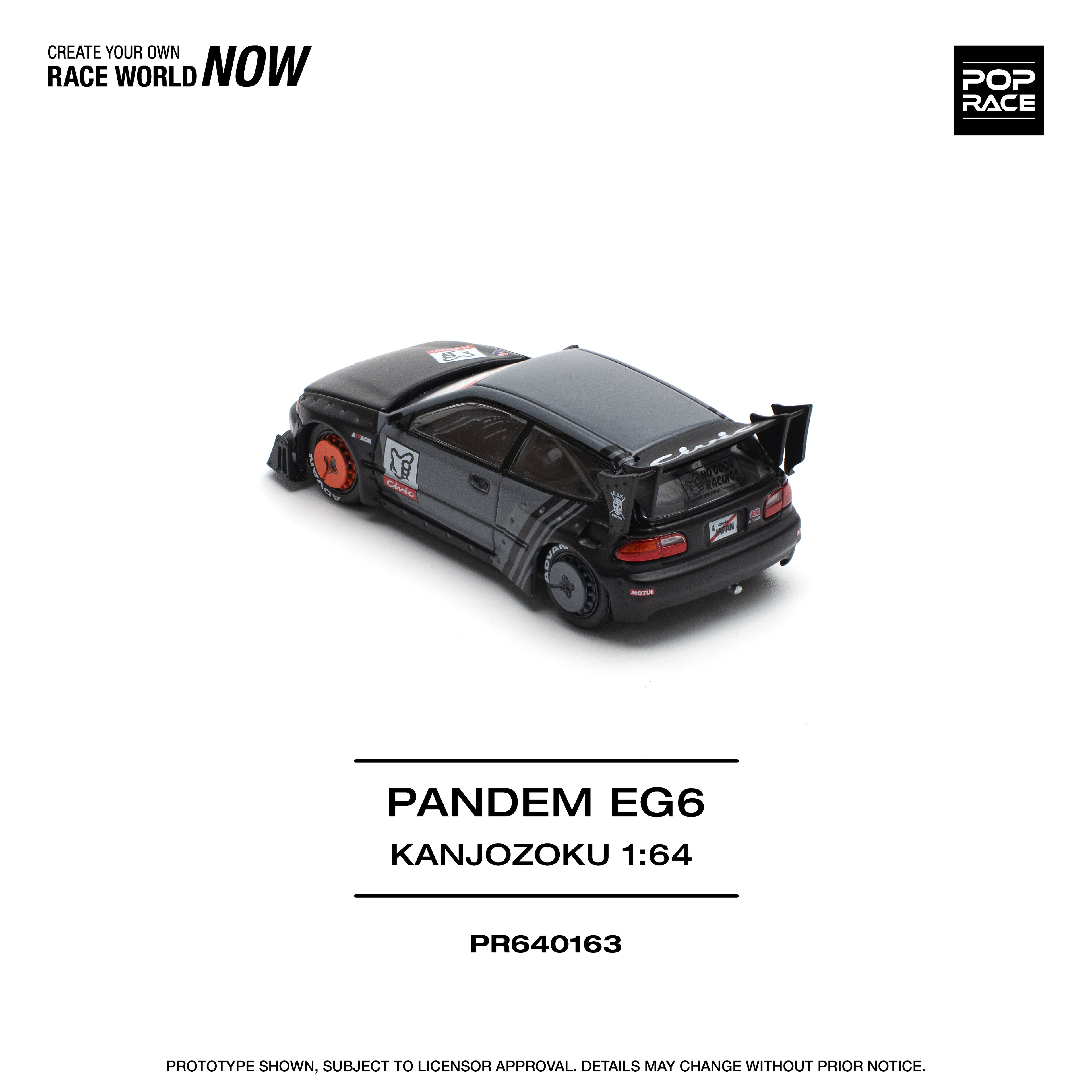 Pop Race 1/64 PANDEM CIVIC EG6 "KANJOZOKU" PR640163 Diecast Scale Model