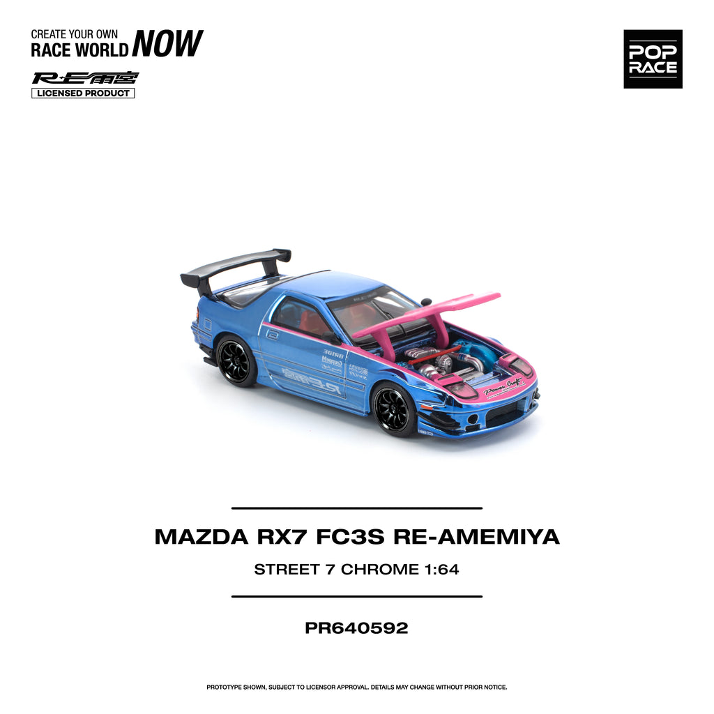 [PRE ORDER] Pop Race 1/64 Mazda RX7 (FC3S) Re-Amemiya STREET7 Chrome PR640592 Diecast Scale Model