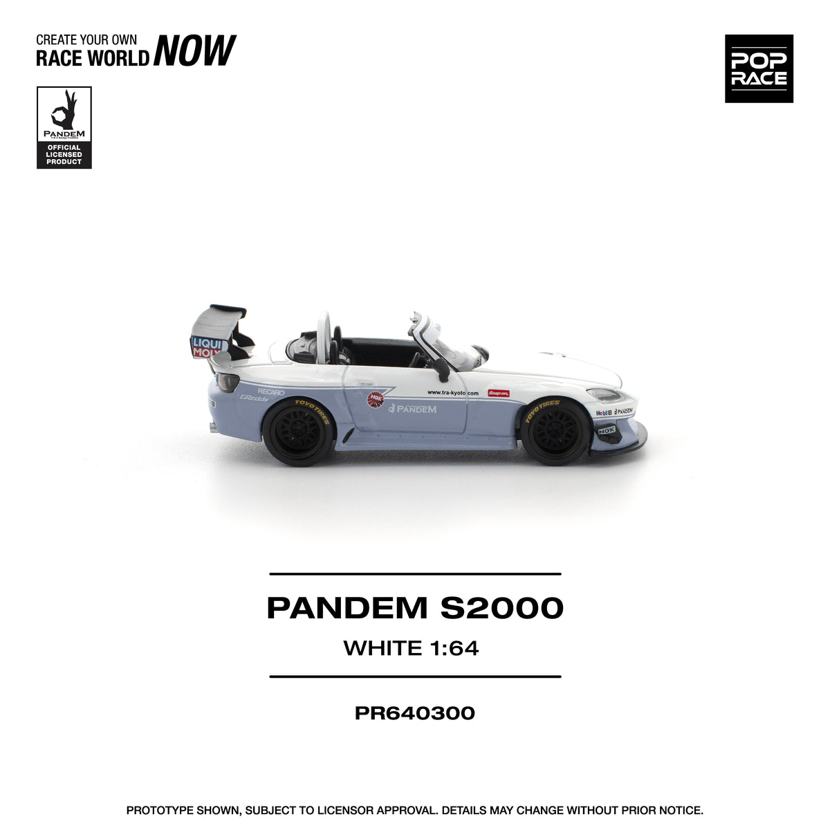 Pop Race 1/64 Honda S2000 Pandem White PR640300 Diecast Scale Model