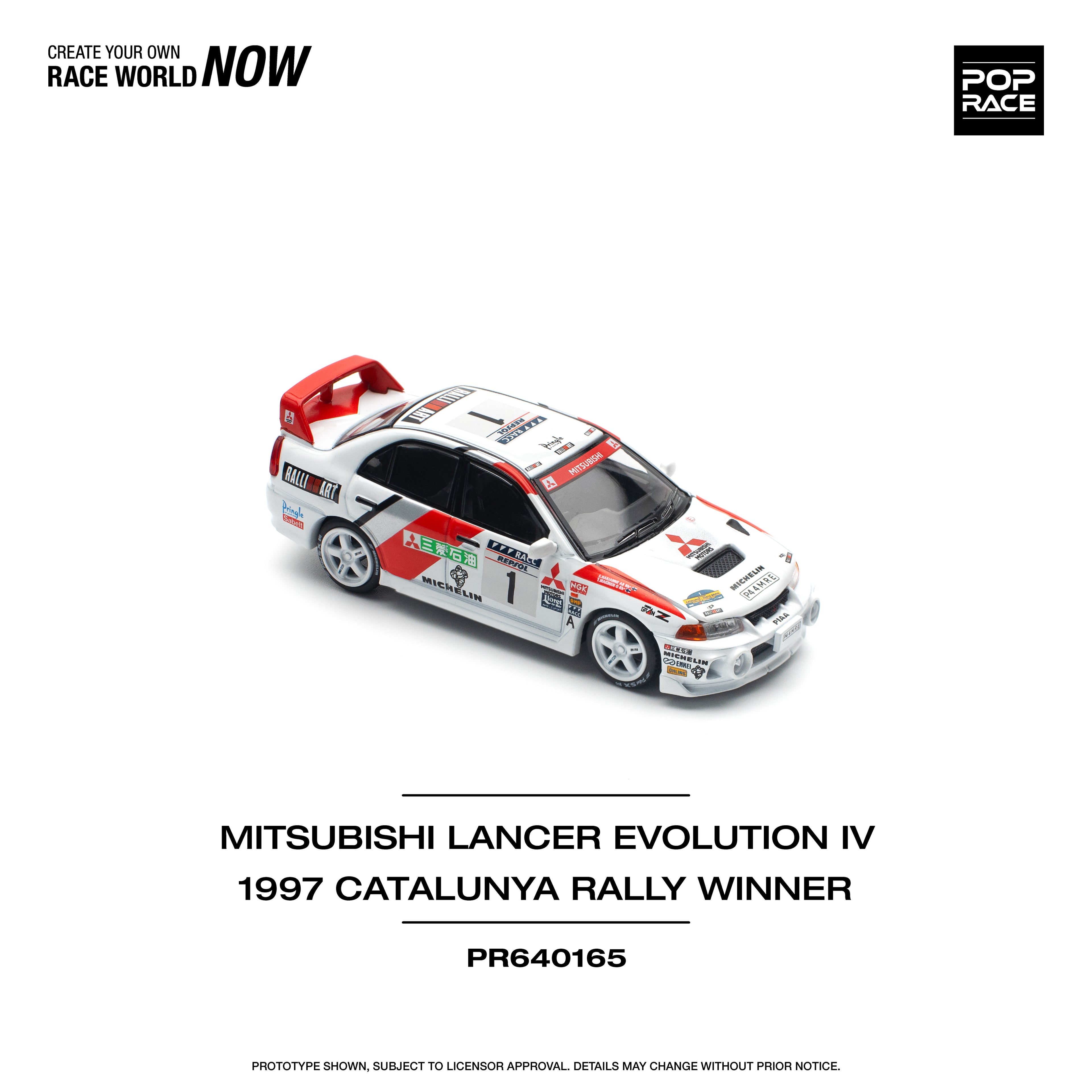 Pop Race 1/64 Mitsubishi Lancer Evolution IV Winner Rally De Catalunya 1997 PR640165 Diecast Scale