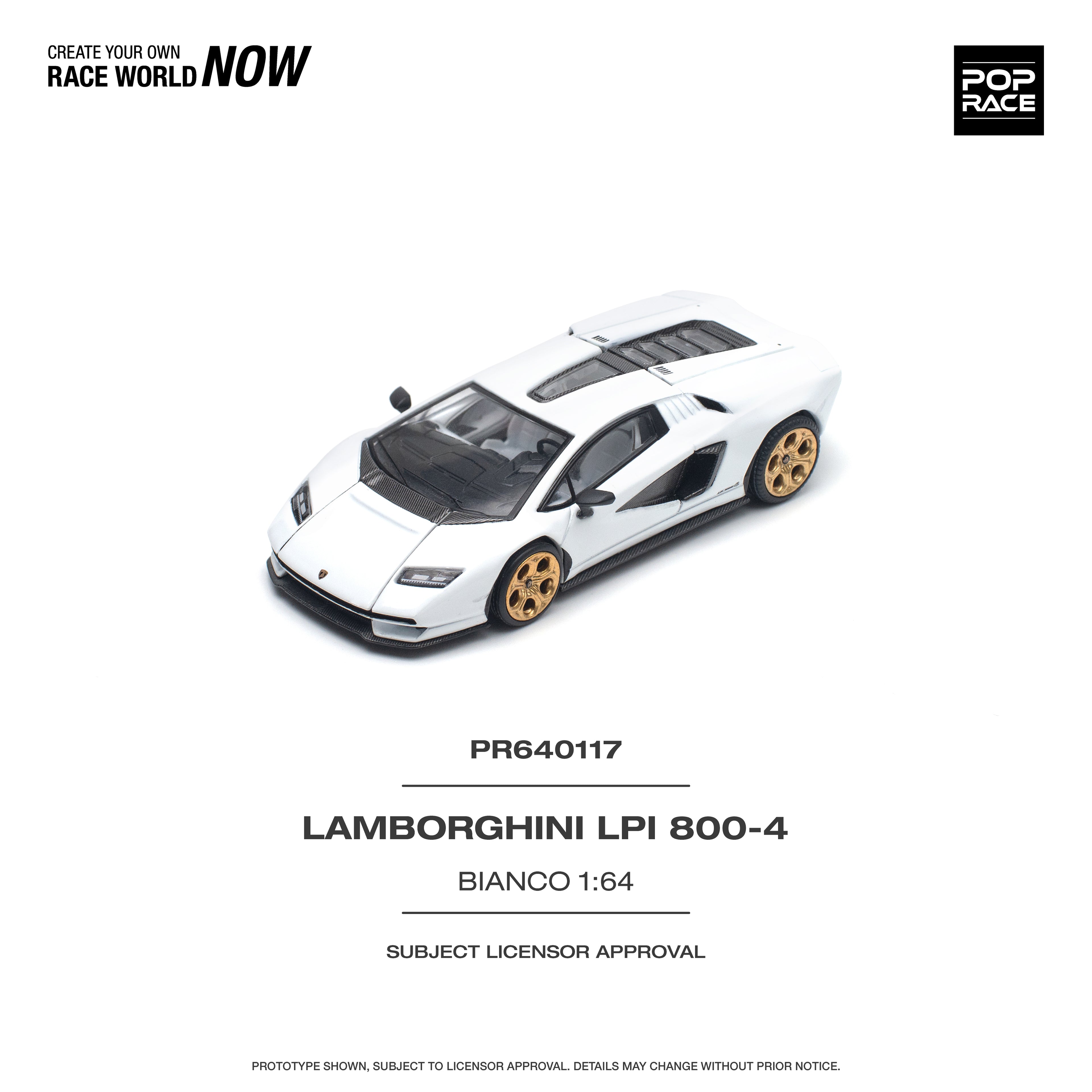 Pop Race 1/64 Lamborghini Countach LPI 800-4 Bianco PR640117 Diecast Scale Model