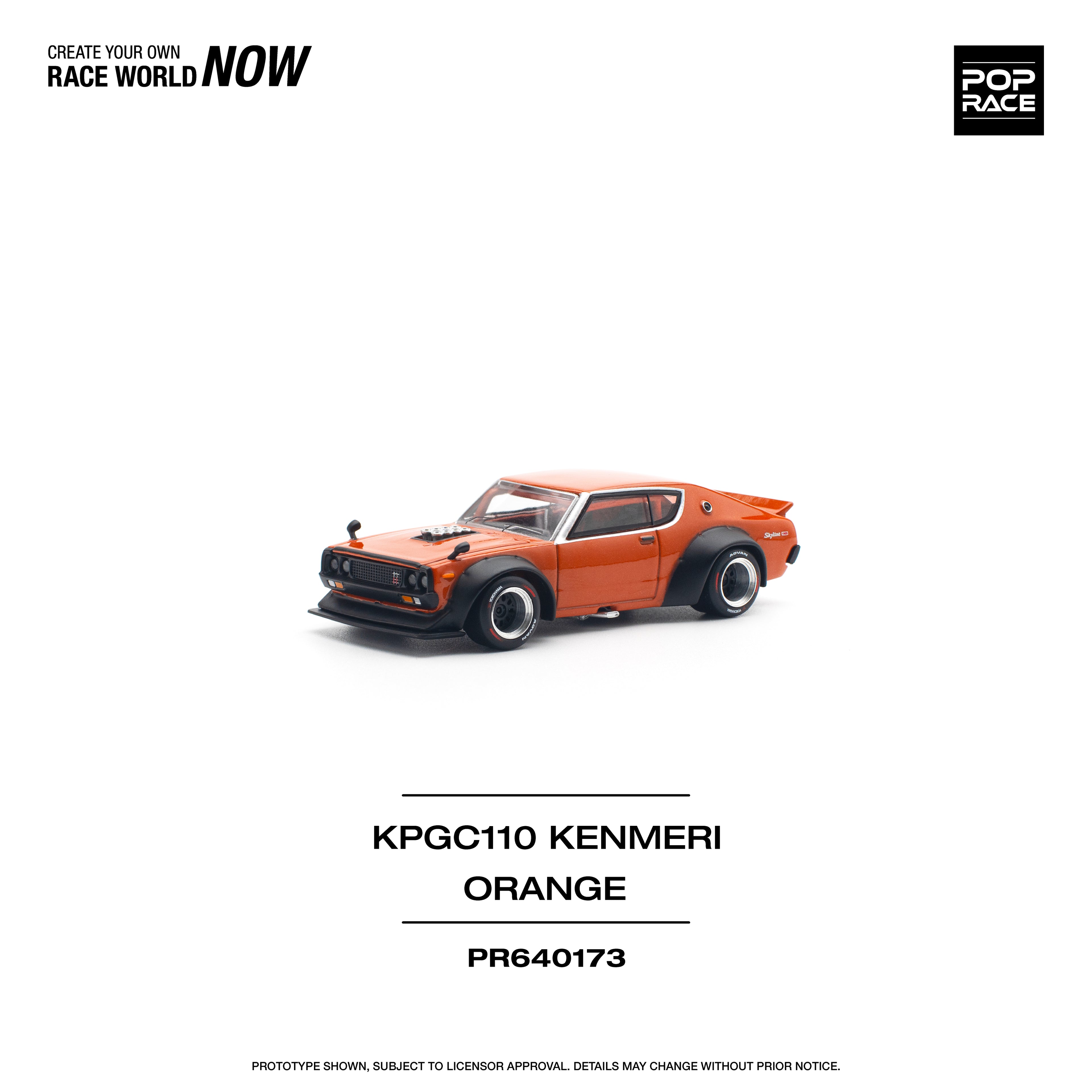 Pop Race 1/64 Nissan Skyline GTR V8 Drift (KENMERI) Orange PR640173 Diecast Scale Model