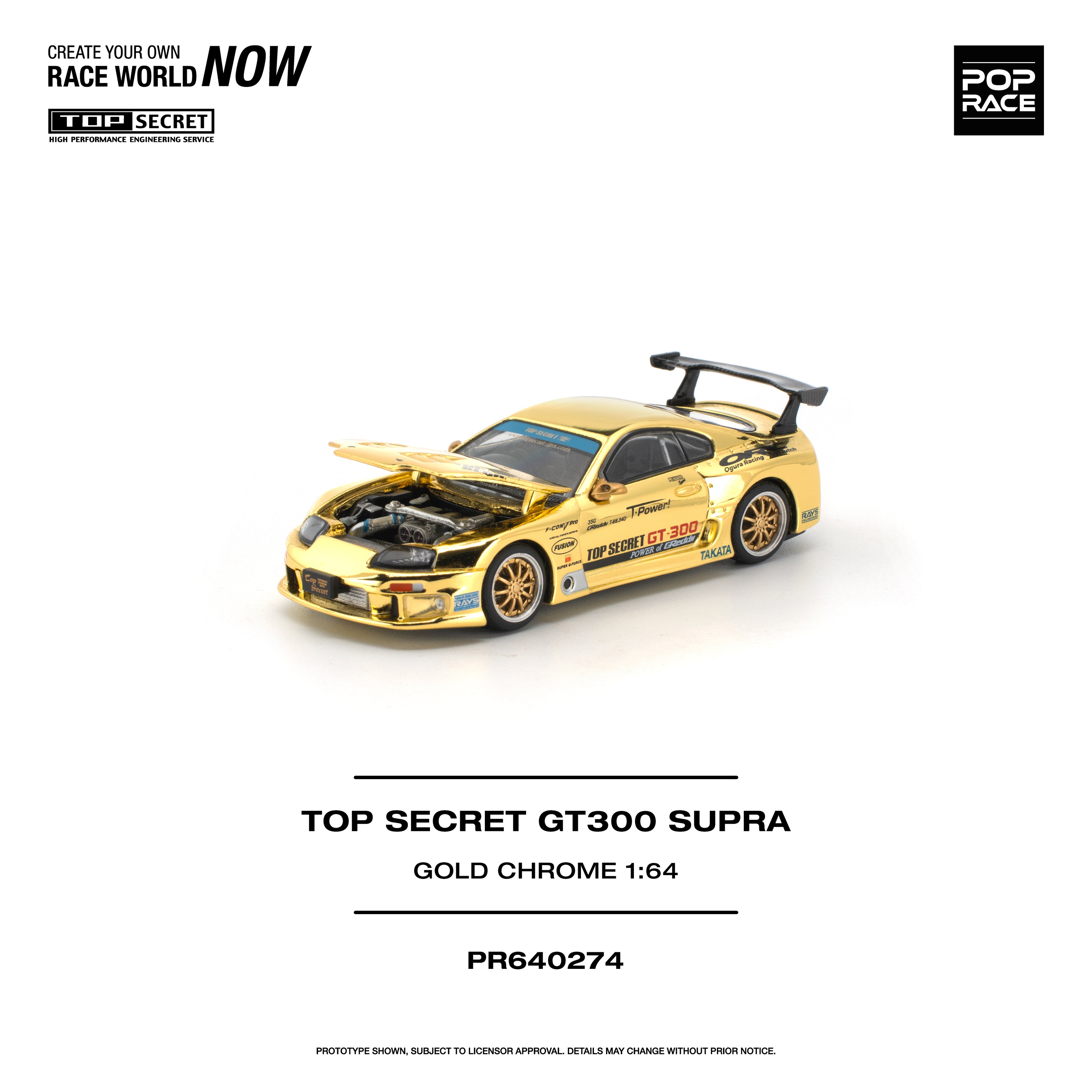 [PRE ORDER] Pop Race 1/64 Top Secret GT300 Supra Gold Chrome PR640274 Diecast Scale Model