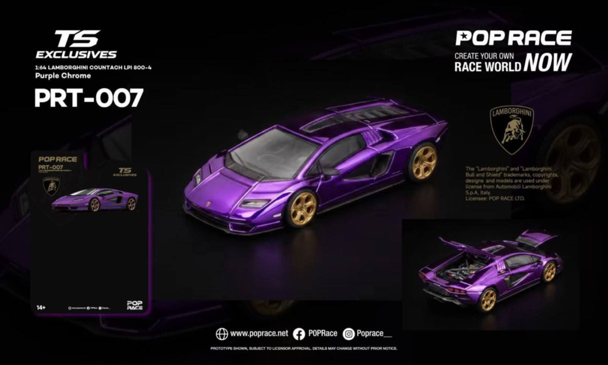[PRE ORDER] Pop Race 1/64 Lamborghini Countach LPI 800-4 Purple Chrome PRT007 Diecast Scale Model