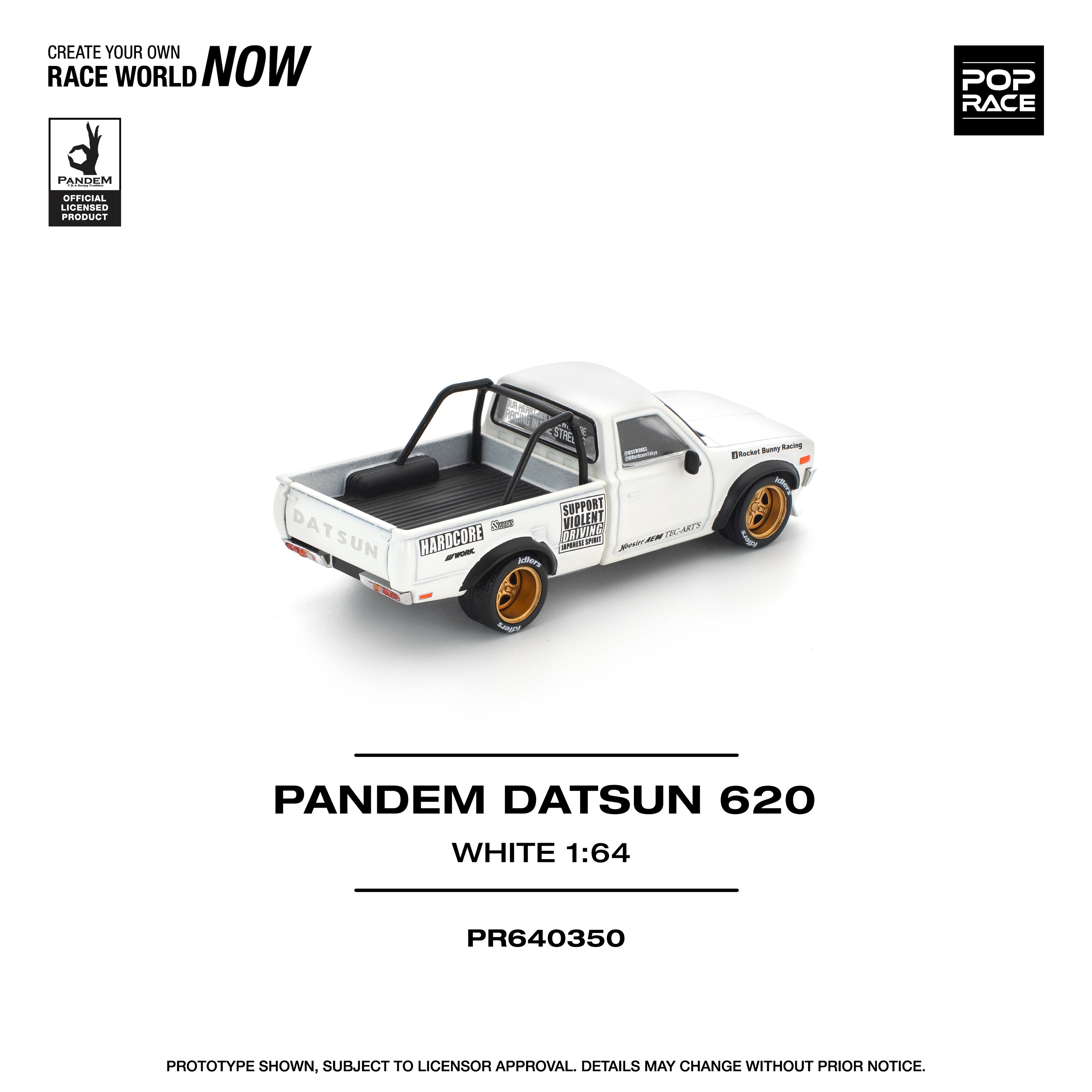 Pop Race 1/64 PANDEM Datsun 620 White PR640350 Diecast Scale Model