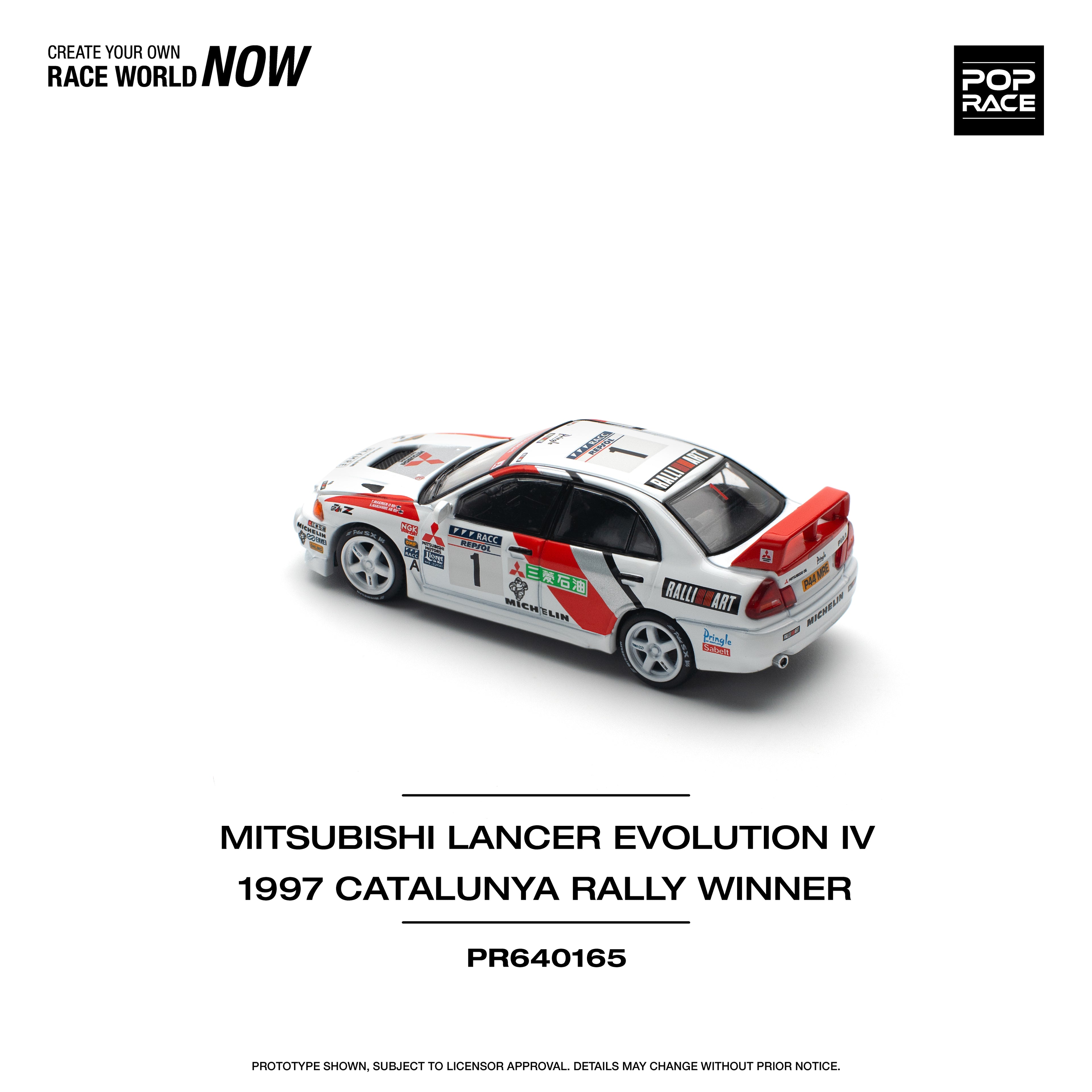 Pop Race 1/64 Mitsubishi Lancer Evolution IV Winner Rally De Catalunya 1997 PR640165 Diecast Scale