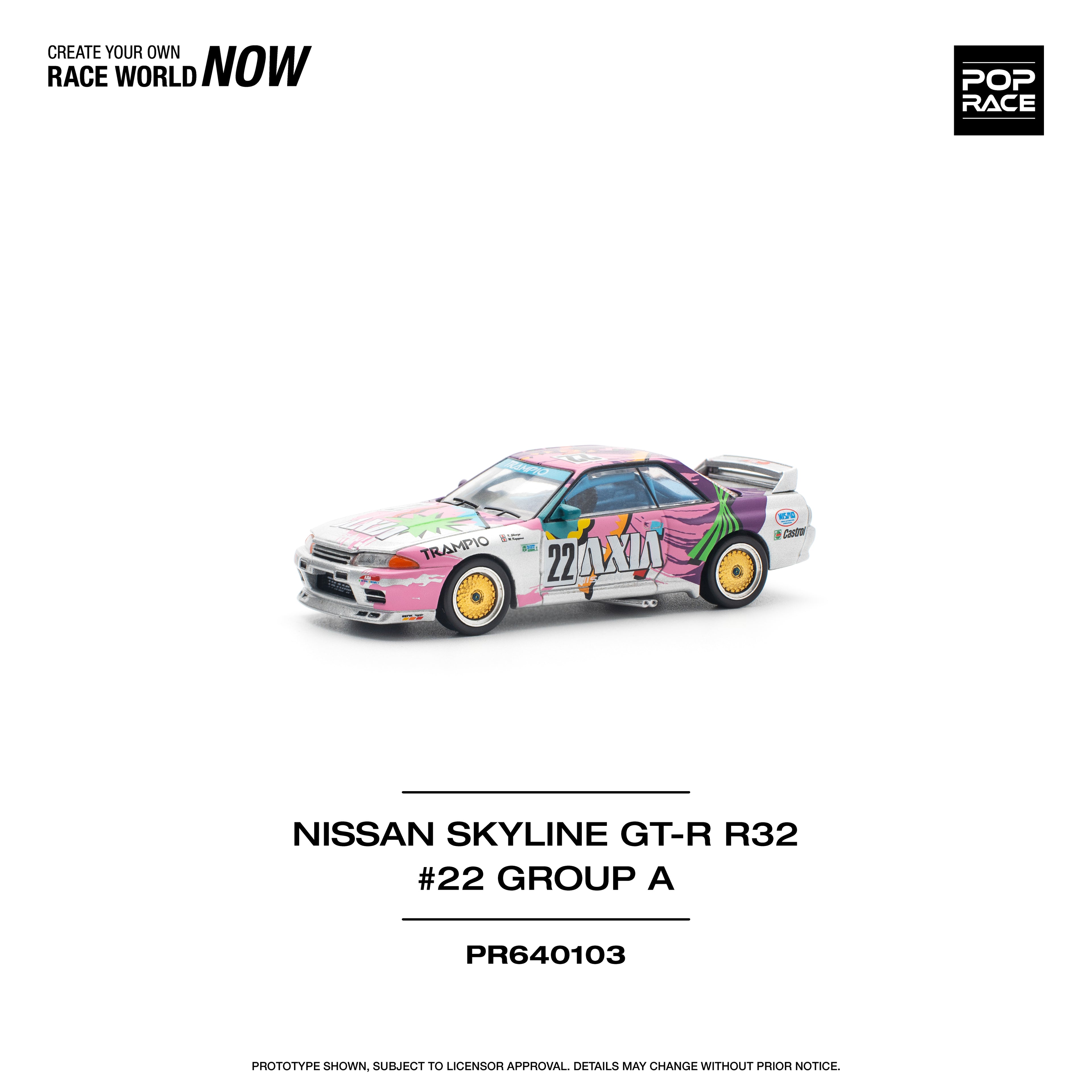 Pop Race 1/64 Nissan Skyline GT-R R32 #22 Group A PR640103 Diecast Scale Model