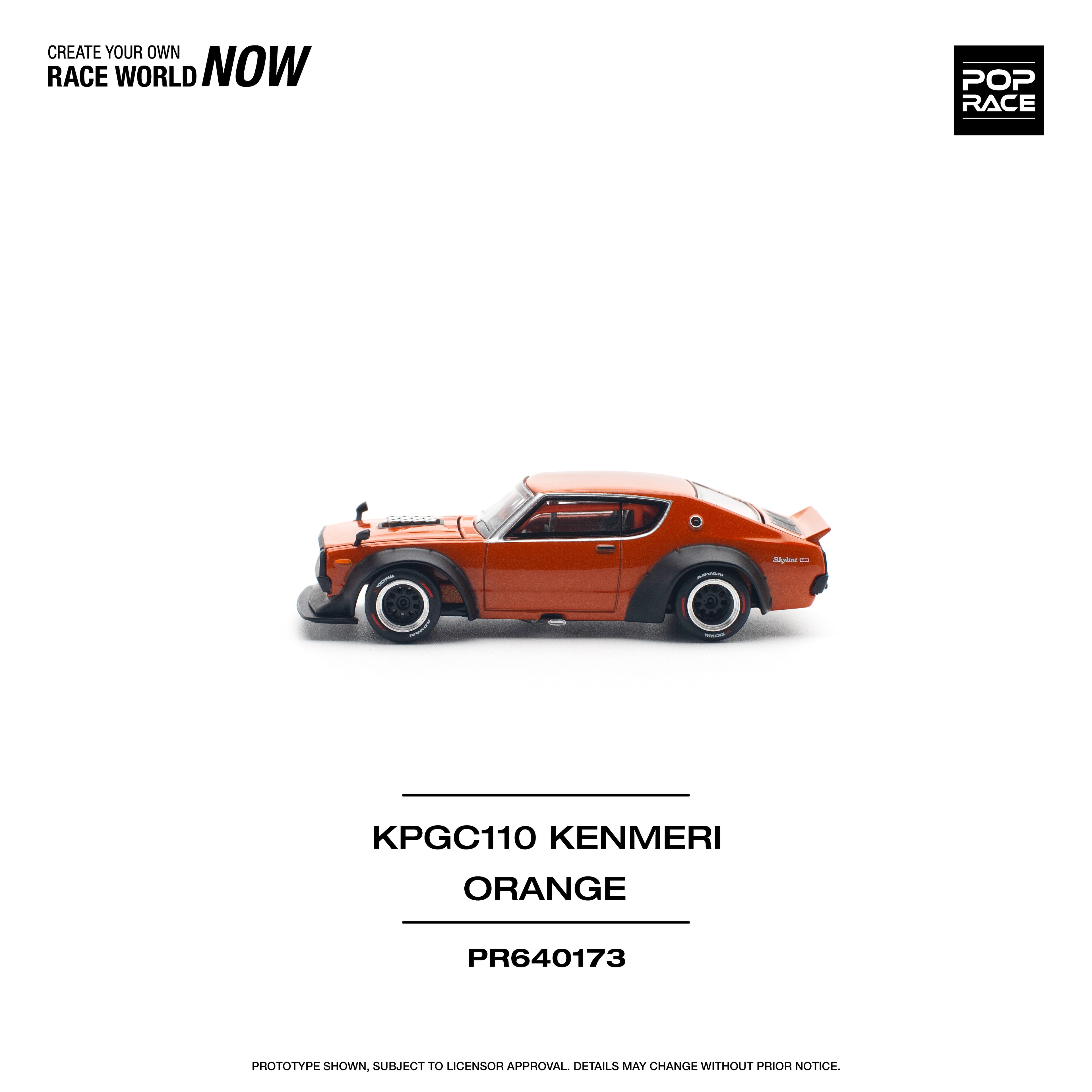 Pop Race 1/64 Nissan Skyline GTR V8 Drift (KENMERI) Orange PR640173 Diecast Scale Model