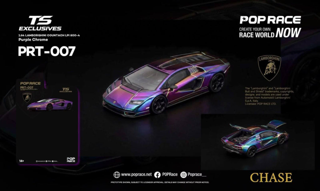 [PRE ORDER] Pop Race 1/64 Lamborghini Countach LPI 800-4 Purple Chrome PRT007 Diecast Scale Model