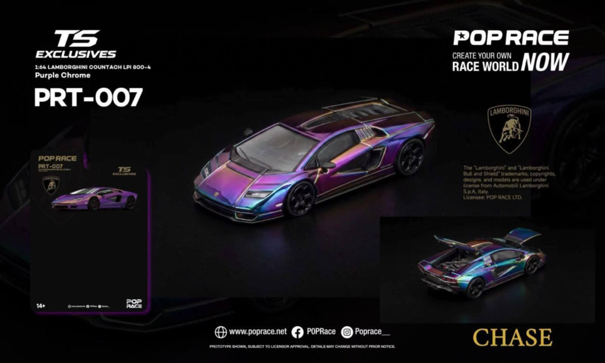 [PRE ORDER] Pop Race 1/64 Lamborghini Countach LPI 800-4 Purple Chrome PRT007 Diecast Scale Model