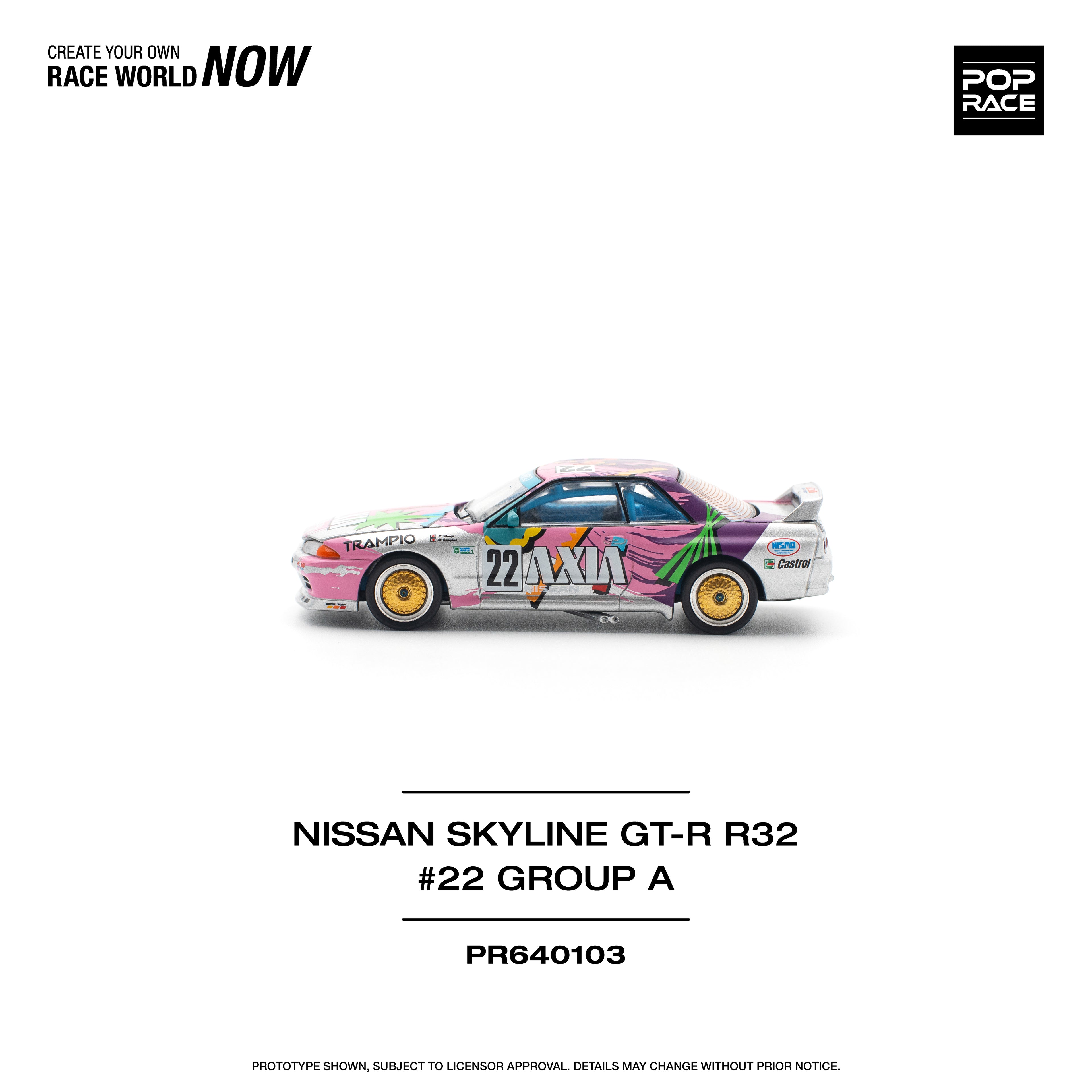 Pop Race 1/64 Nissan Skyline GT-R R32 #22 Group A PR640103 Diecast Scale Model
