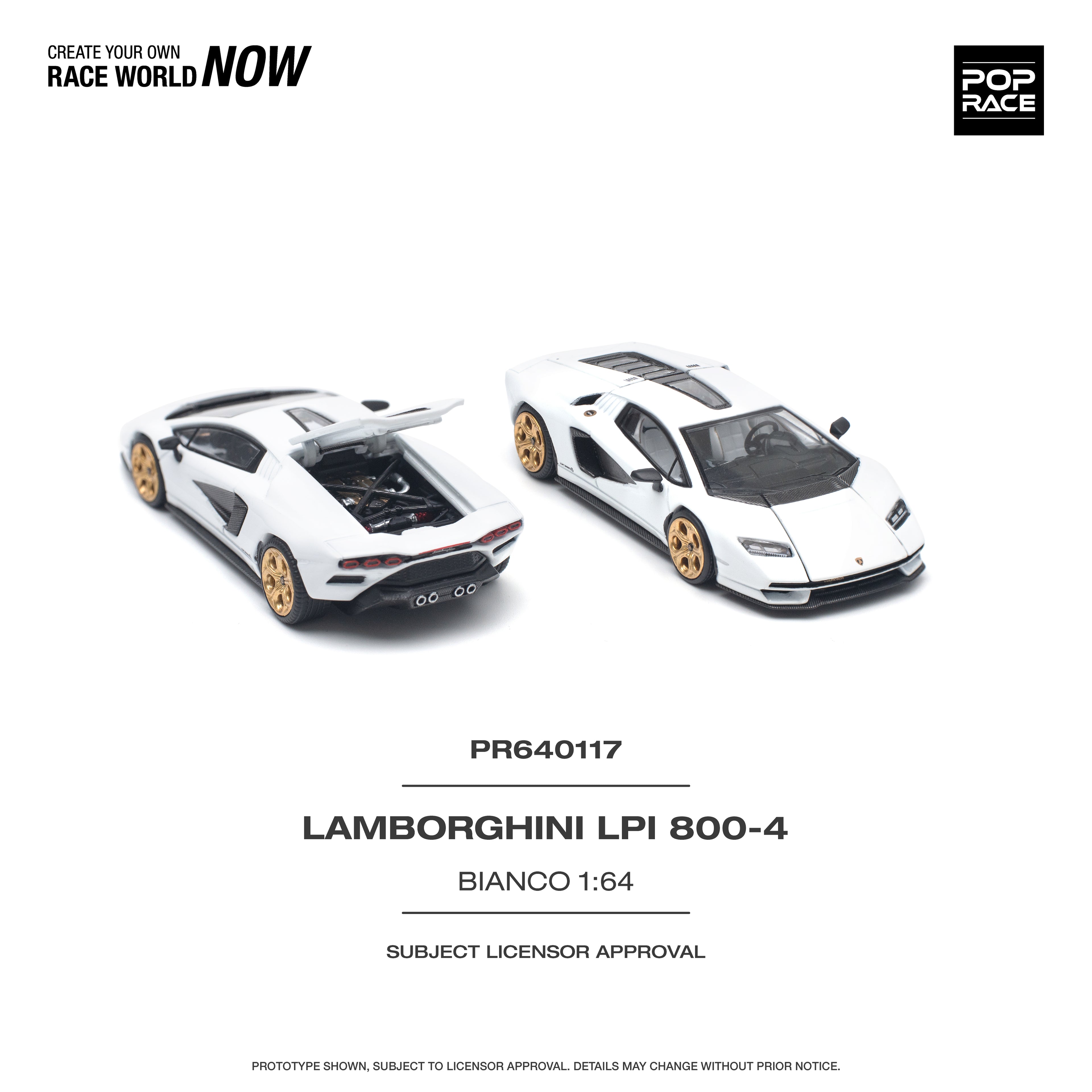 Pop Race 1/64 Lamborghini Countach LPI 800-4 Bianco PR640117 Diecast Scale Model