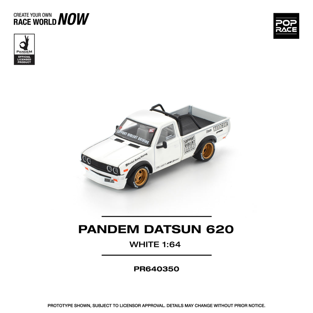 Pop Race 1/64 PANDEM Datsun 620 White PR640350 Diecast Scale Model