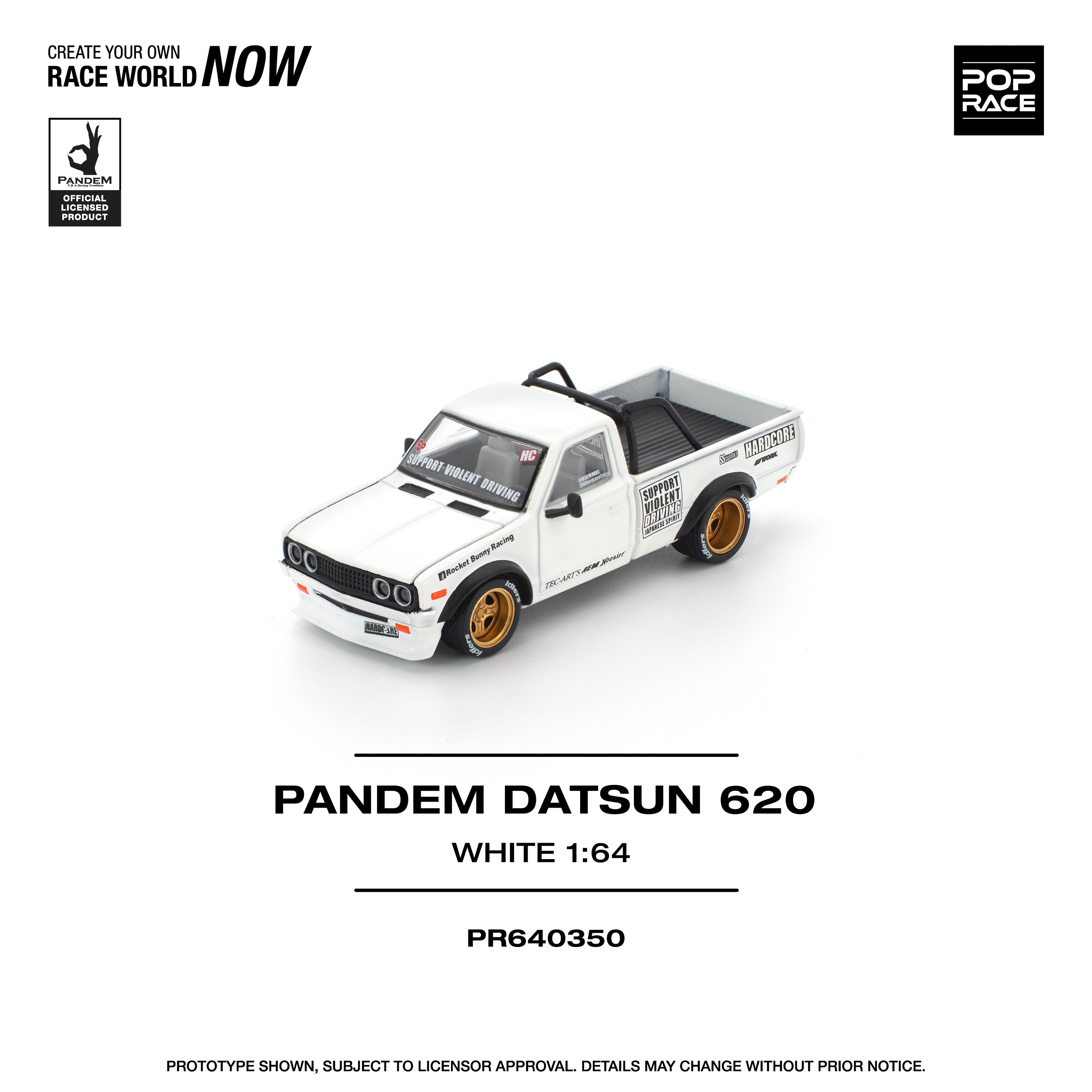 Pop Race 1/64 PANDEM Datsun 620 White PR640350 Diecast Scale Model