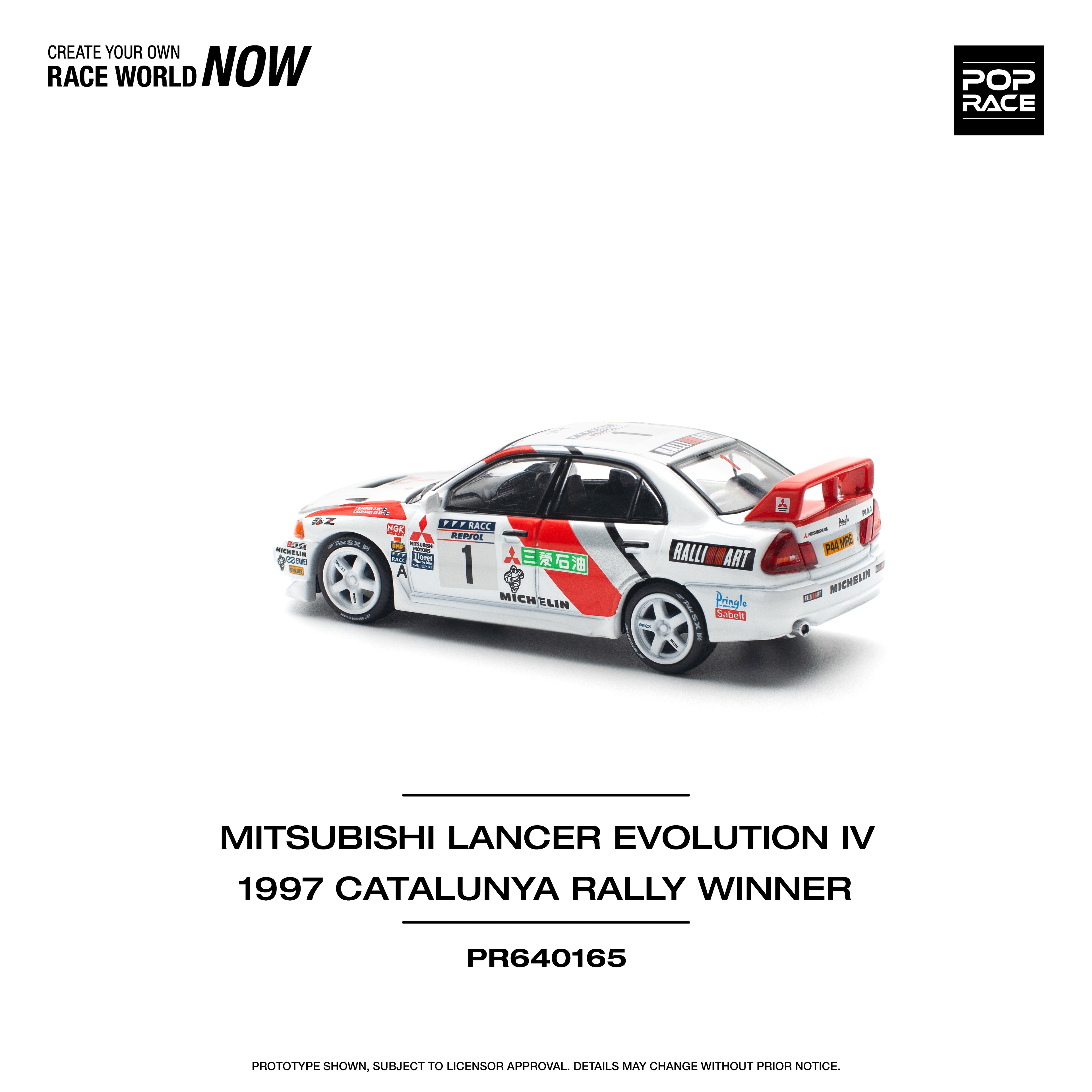 Pop Race 1/64 Mitsubishi Lancer Evolution IV Winner Rally De Catalunya 1997 PR640165 Diecast Scale