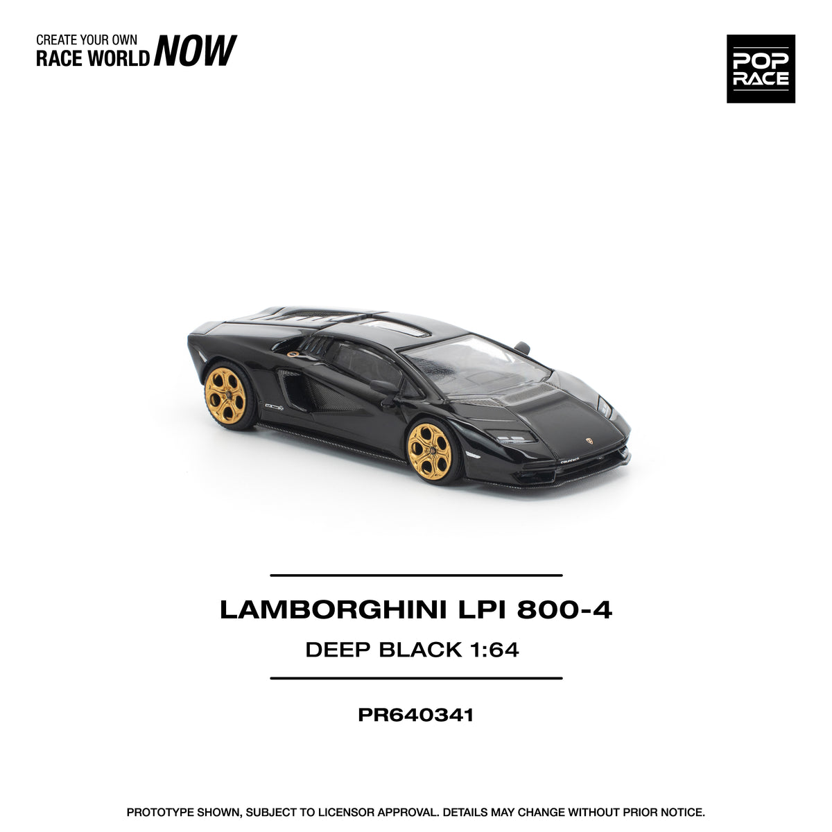 Pop Race 1/64 Lamborghini Countach LPI 800-4 Deep Black PR640341 Diecast Scale Model