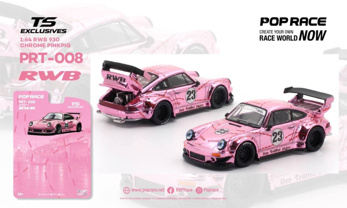 [PRE ORDER] Pop Race 1/64 RWB 930 Chrome Pink Pig PRT008 Diecast Scale Model