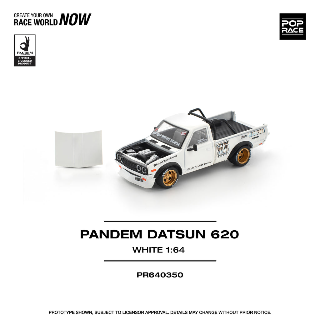 Pop Race 1/64 PANDEM Datsun 620 White PR640350 Diecast Scale Model