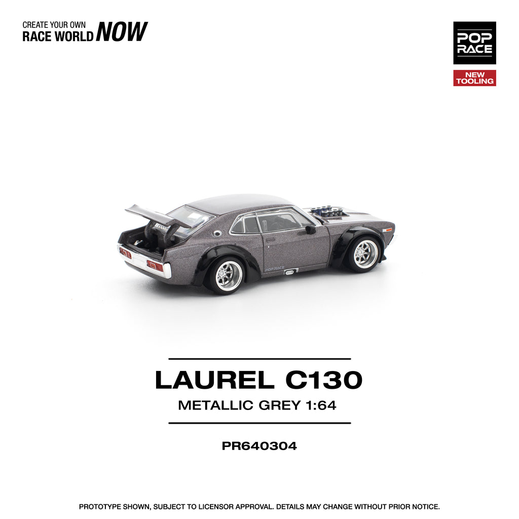 Pop Race 1/64 Laurel C130 Metallic Grey PR640304 Diecast Scale Model