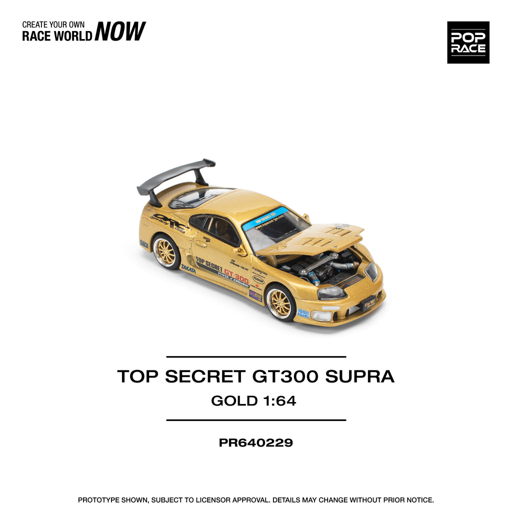 Pop Race 1/64 Top Secret GT300 Supra Gold PR640229 Diecast Scale Model