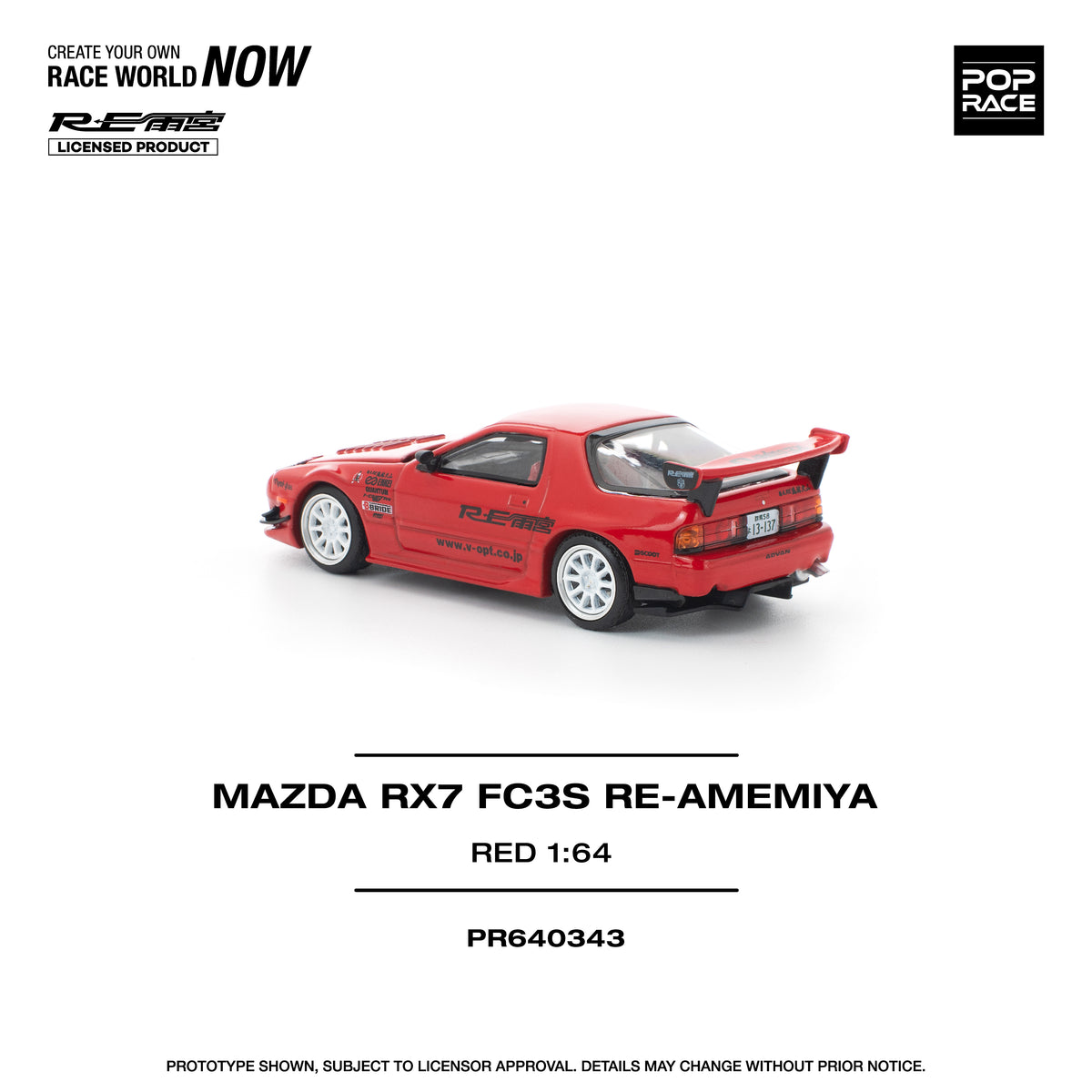 Pop Race 1/64 Mazda RX7 FC3S RE-AMEMIYA Red PR640343 Diecast Scale Model