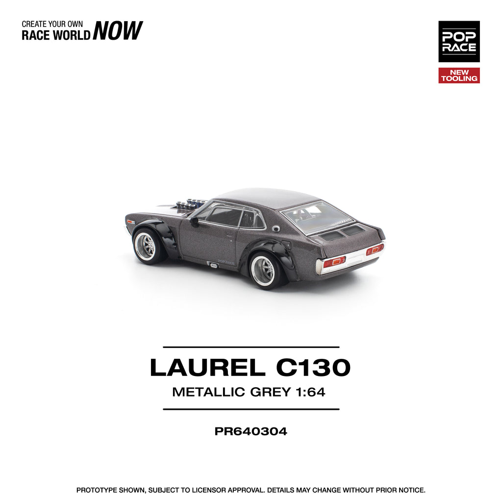 Pop Race 1/64 Laurel C130 Metallic Grey PR640304 Diecast Scale Model