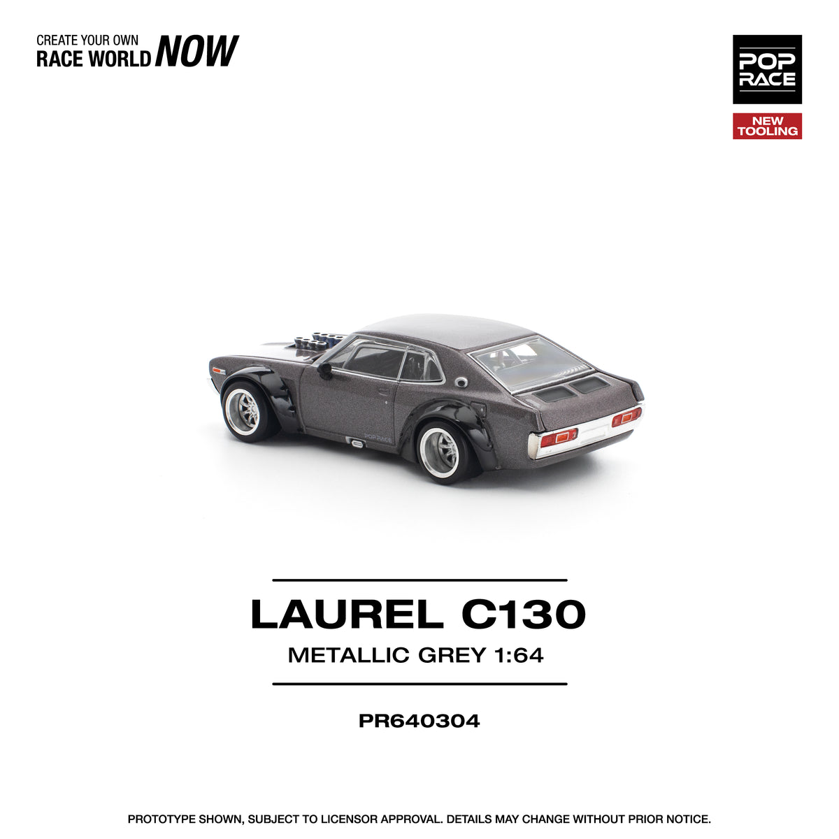Pop Race 1/64 Laurel C130 Metallic Grey PR640304 Diecast Scale Model