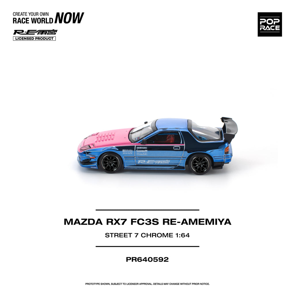 [PRE ORDER] Pop Race 1/64 Mazda RX7 (FC3S) Re-Amemiya STREET7 Chrome PR640592 Diecast Scale Model