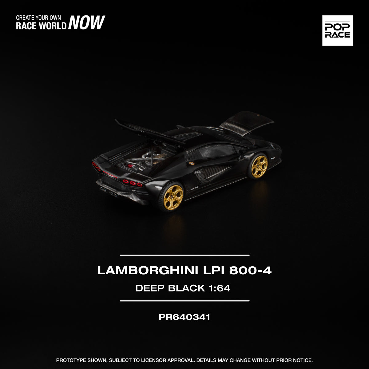 Pop Race 1/64 Lamborghini Countach LPI 800-4 Deep Black PR640341 Diecast Scale Model