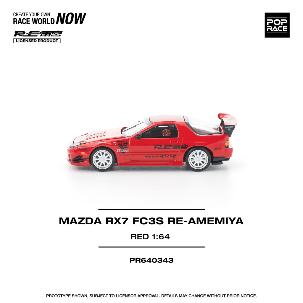 Pop Race 1/64 Mazda RX7 FC3S RE-AMEMIYA Red PR640343 Diecast Scale Model
