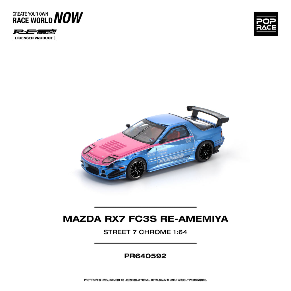 [PRE ORDER] Pop Race 1/64 Mazda RX7 (FC3S) Re-Amemiya STREET7 Chrome PR640592 Diecast Scale Model