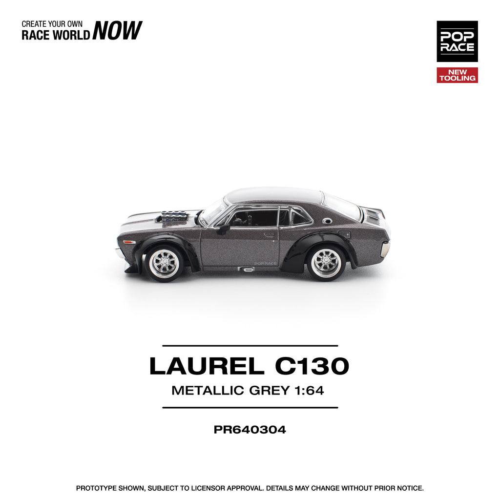 Pop Race 1/64 Laurel C130 Metallic Grey PR640304 Diecast Scale Model