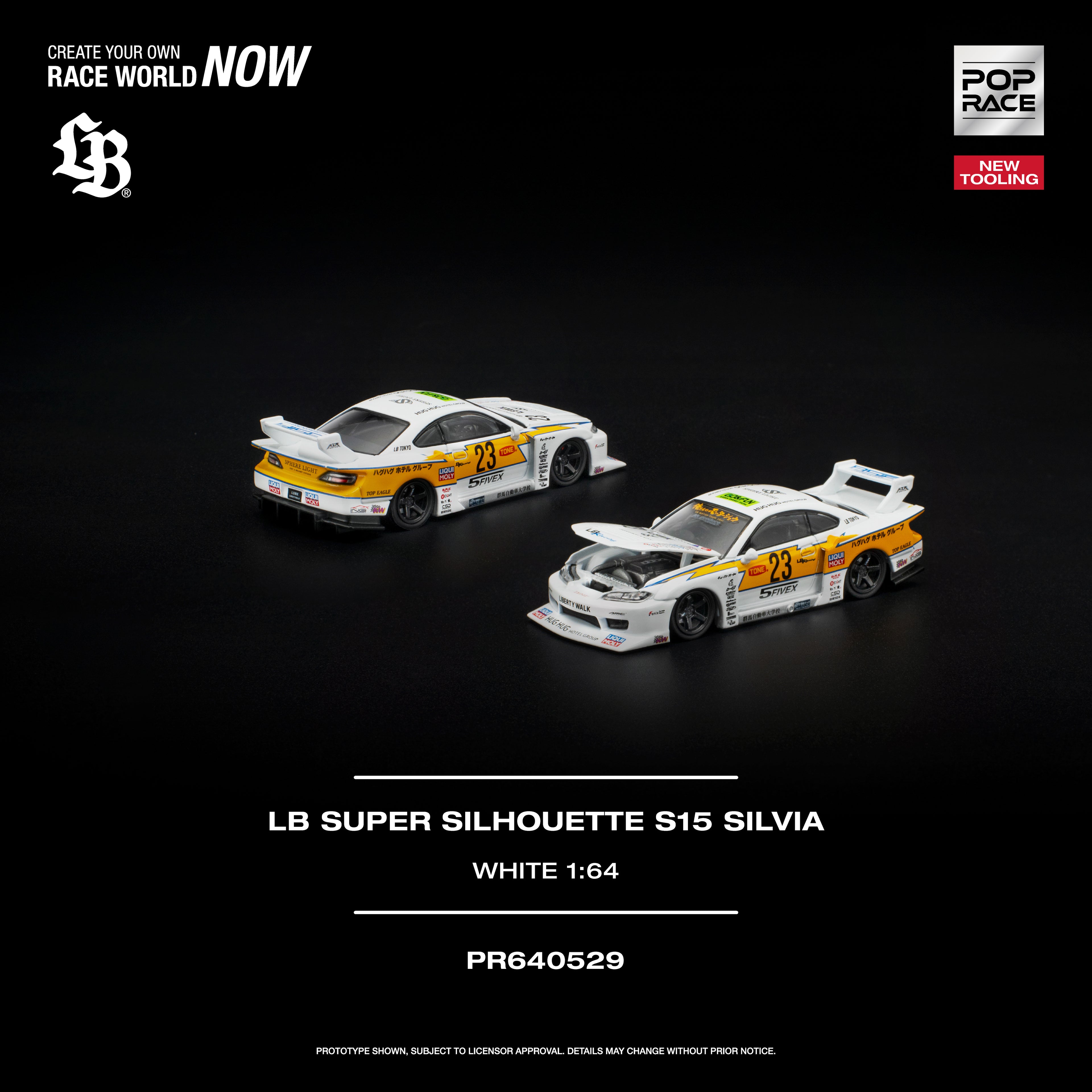 [PRE ORDER] Pop Race 1/64 LB SUPER SILHOUETTE S15 SILVIA WHITE PR640529 Diecast Scale Model Car