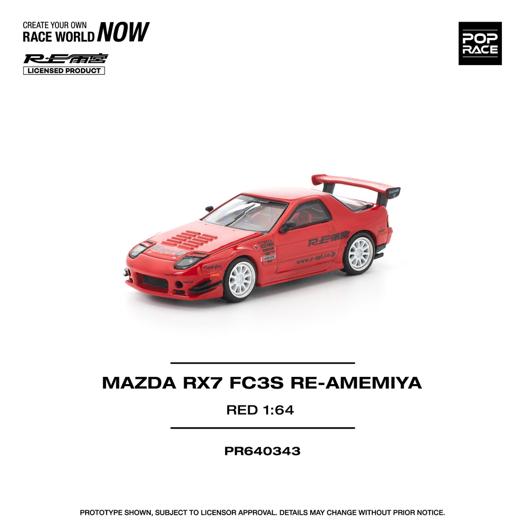 Pop Race 1/64 Mazda RX7 FC3S RE-AMEMIYA Red PR640343 Diecast Scale Model