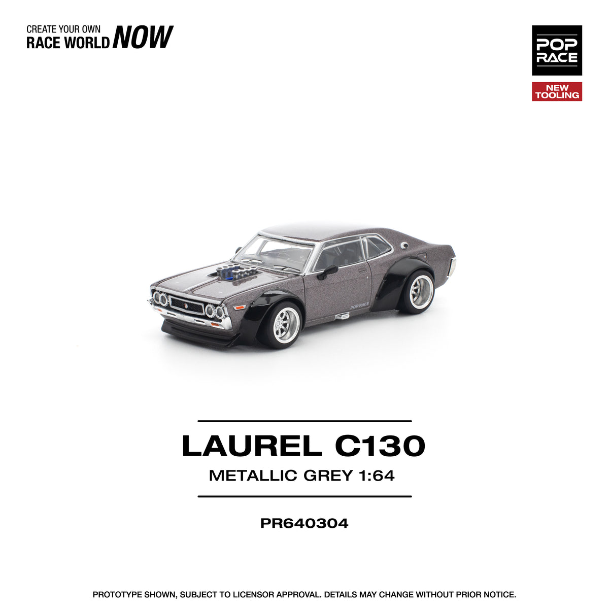Pop Race 1/64 Laurel C130 Metallic Grey PR640304 Diecast Scale Model
