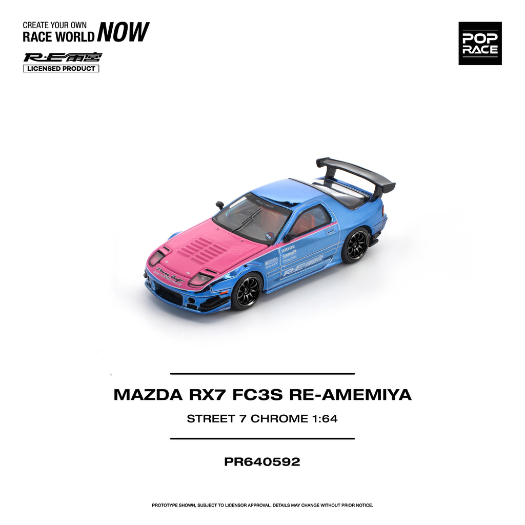 [PRE ORDER] Pop Race 1/64 Mazda RX7 (FC3S) Re-Amemiya STREET7 Chrome PR640592 Diecast Scale Model