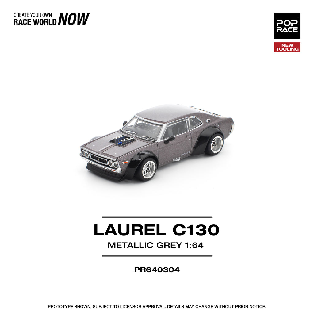 Pop Race 1/64 Laurel C130 Metallic Grey PR640304 Diecast Scale Model