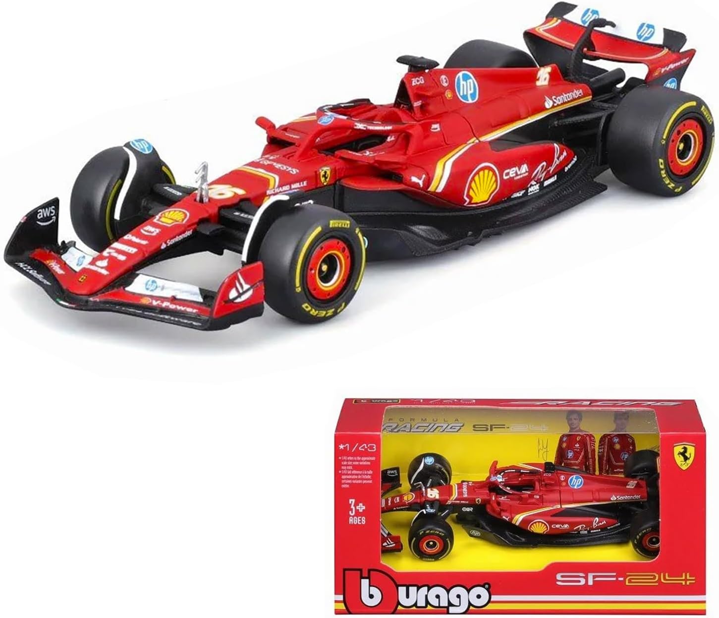 Bburago 1:43 2024 Charles Leclerc 16 Ferrari Sf-24 F1 #18-36844-B16 Diecast Scale Model