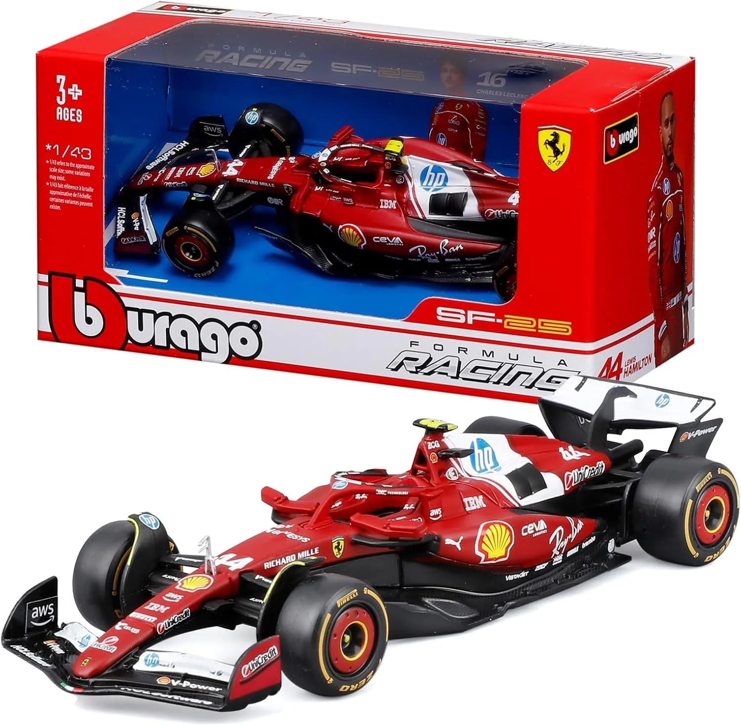 Bburago 1:43 Ferrari SF-25 F1 2025 #44 Lewis Hamilton #18-36853-LH44 Diecast Scale Model