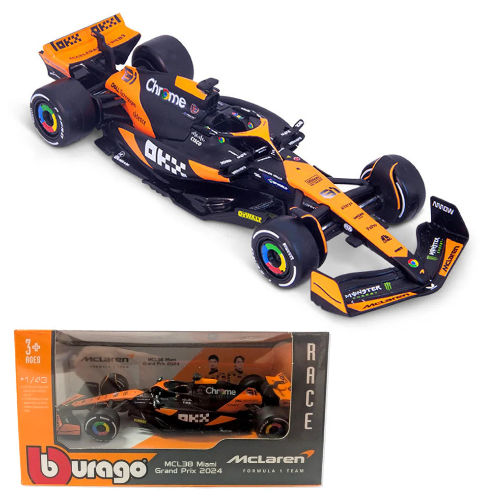 Bburago 1:43 McLaren MCL38 Miami Grand Prix 2024 F1 #18-38214 Diecast Scale Model
