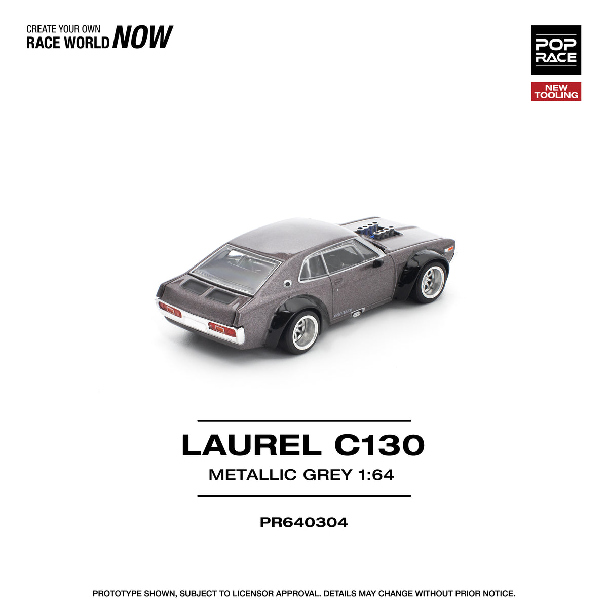 Pop Race 1/64 Laurel C130 Metallic Grey PR640304 Diecast Scale Model