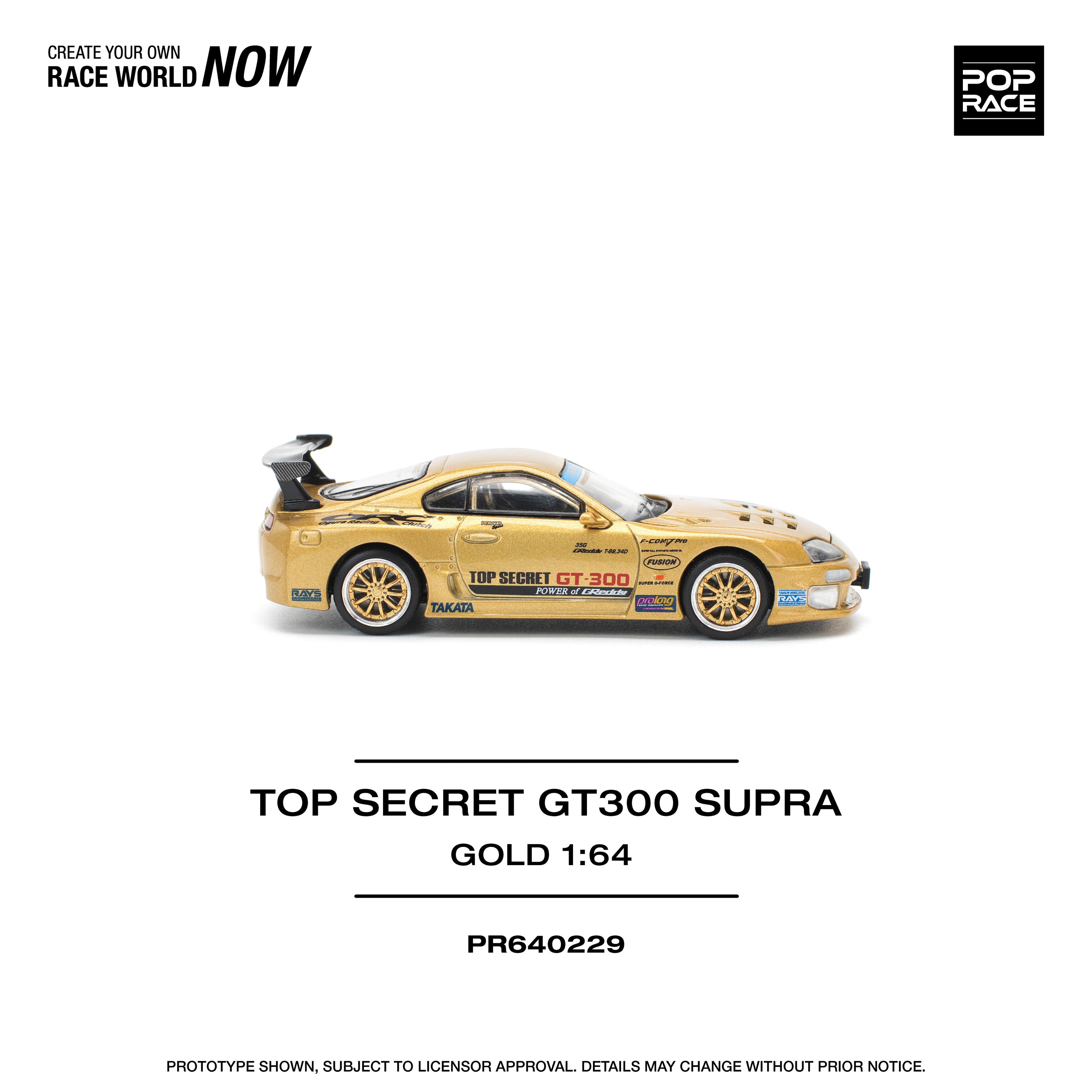 Pop Race 1/64 Top Secret GT300 Supra Gold PR640229 Diecast Scale Model