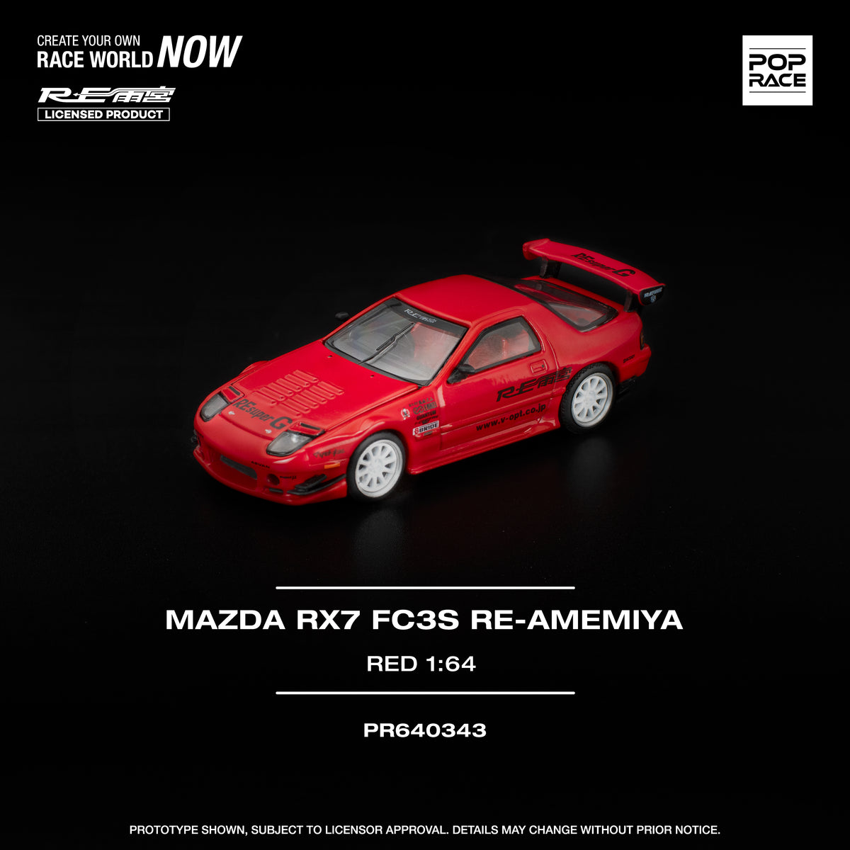 Pop Race 1/64 Mazda RX7 FC3S RE-AMEMIYA Red PR640343 Diecast Scale Model