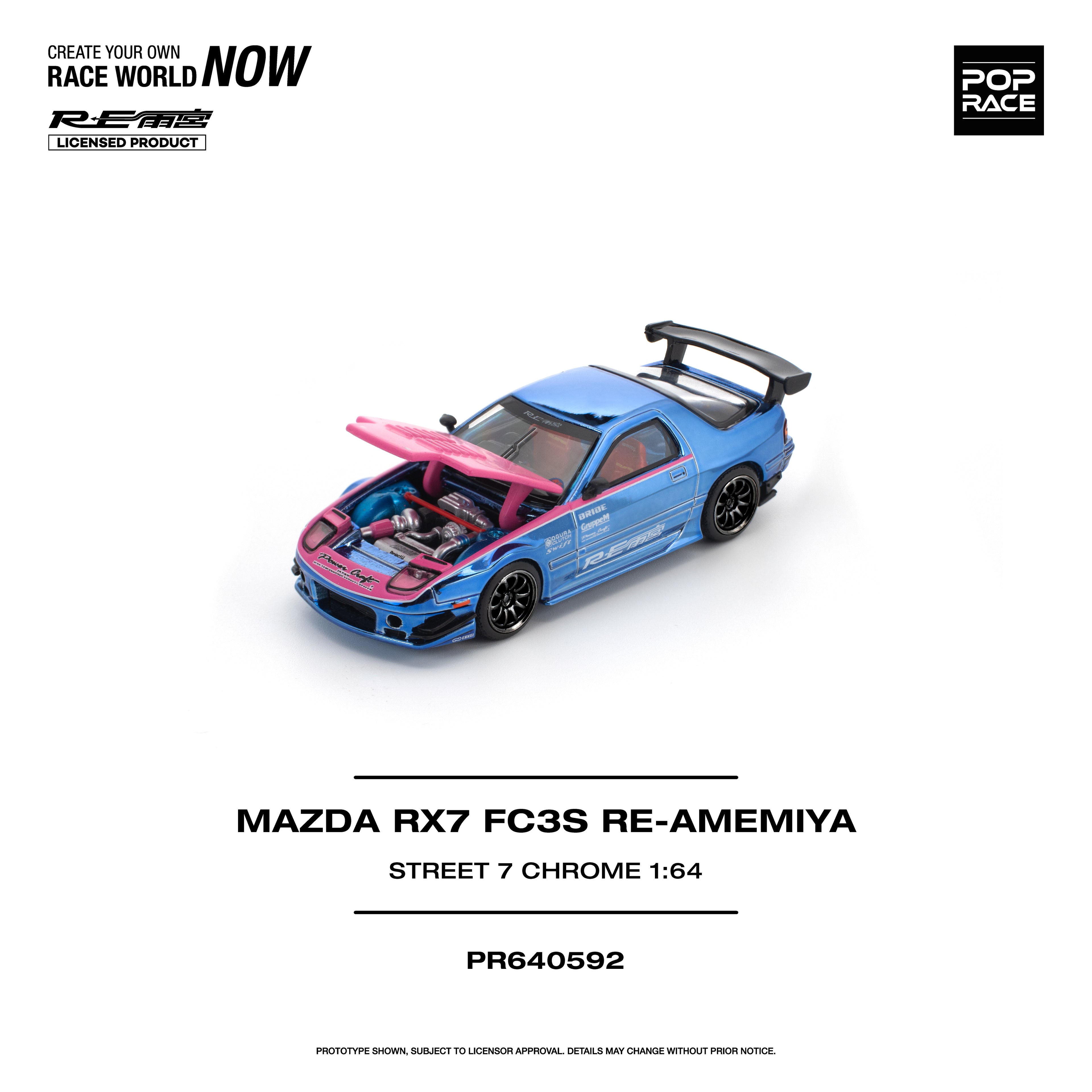 [PRE ORDER] Pop Race 1/64 Mazda RX7 (FC3S) Re-Amemiya STREET7 Chrome PR640592 Diecast Scale Model