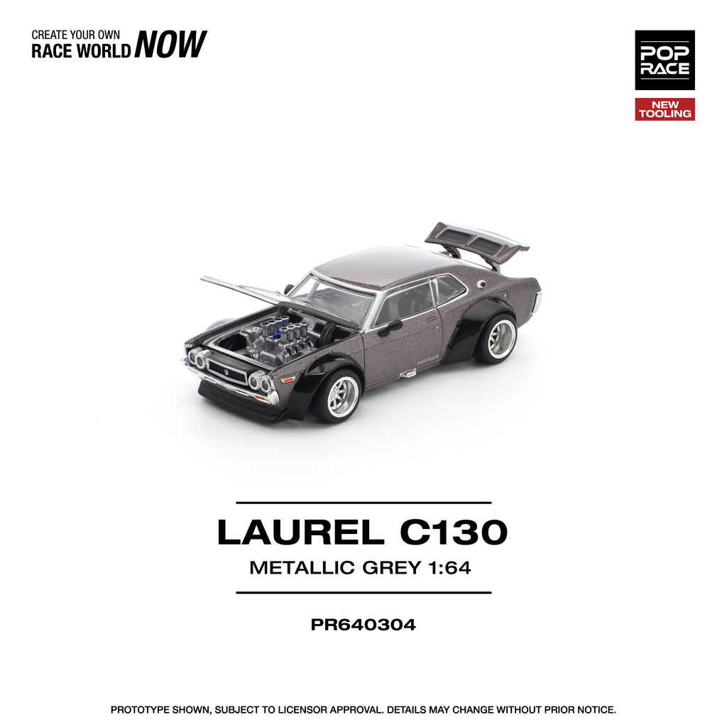 Pop Race 1/64 Laurel C130 Metallic Grey PR640304 Diecast Scale Model