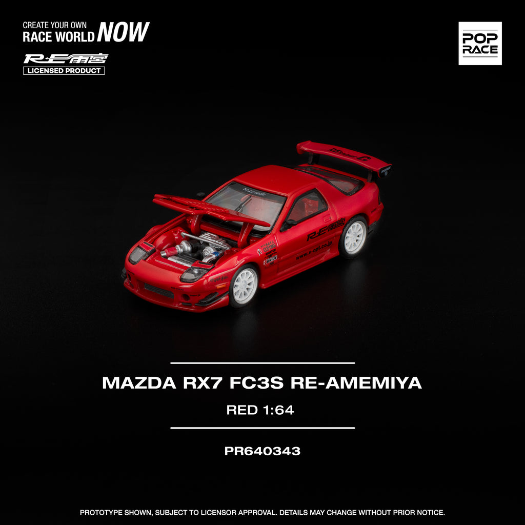 Pop Race 1/64 Mazda RX7 FC3S RE-AMEMIYA Red PR640343 Diecast Scale Model
